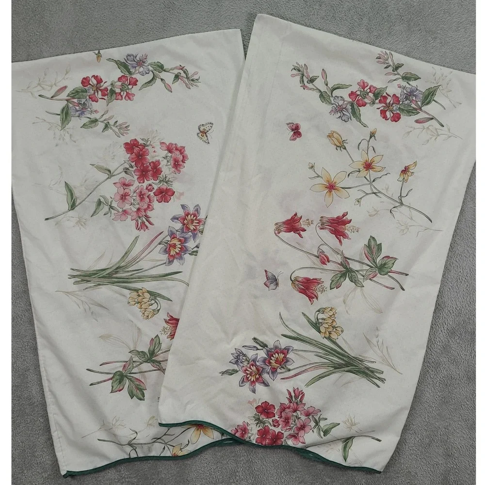 Floral Cotton Pillowcase Pair in White with Pink & Yellow Blooms